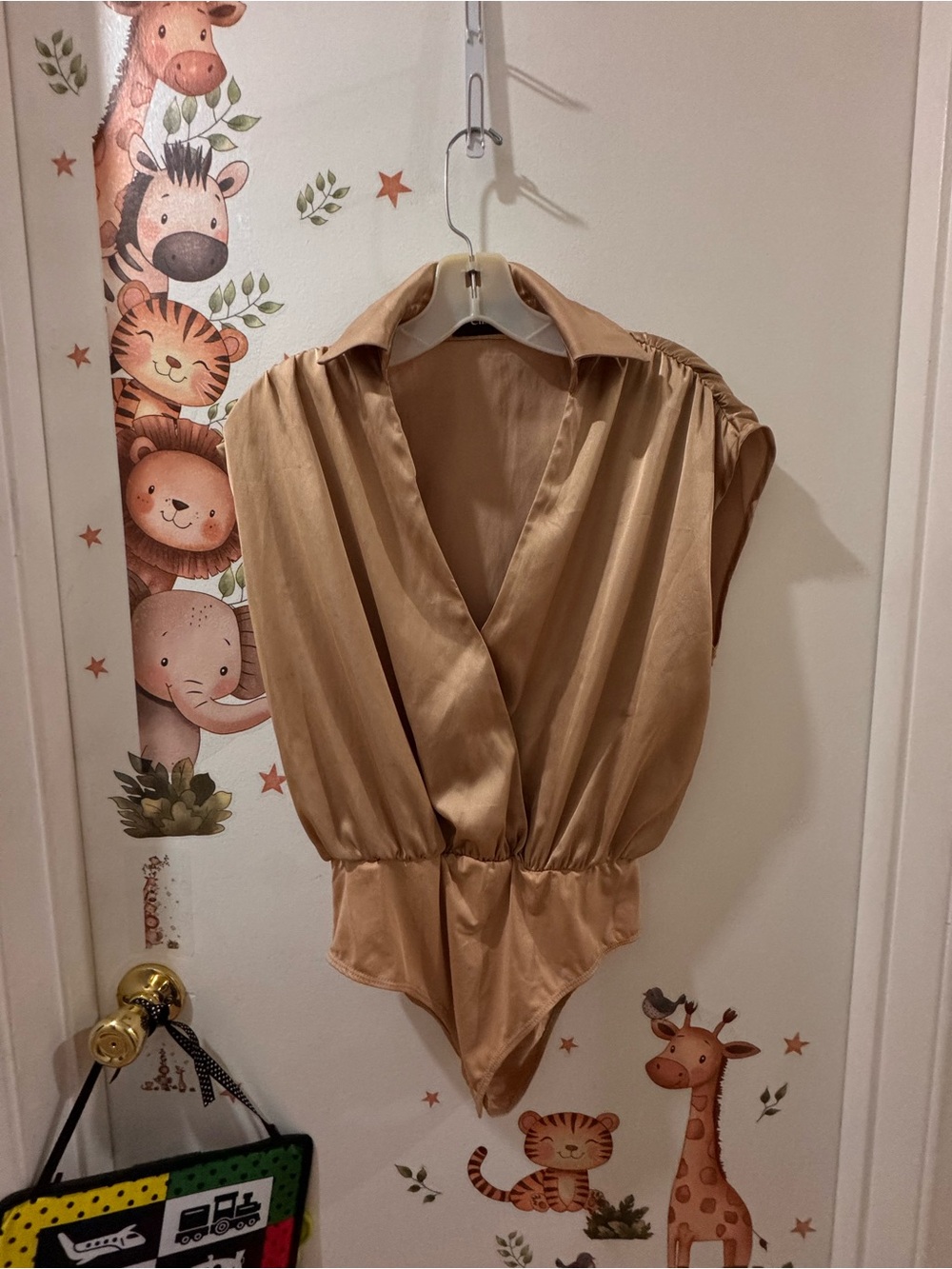 Cider Satin Draped Bodysuit in Camel
